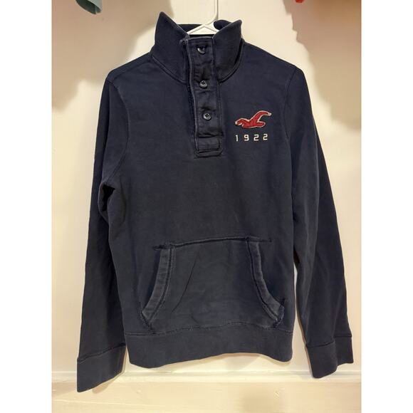 VTG Hollister Pullover Sweater Mens M Embroidered Long Sleeve Y2K Navy Blue - Picture 2 of 7